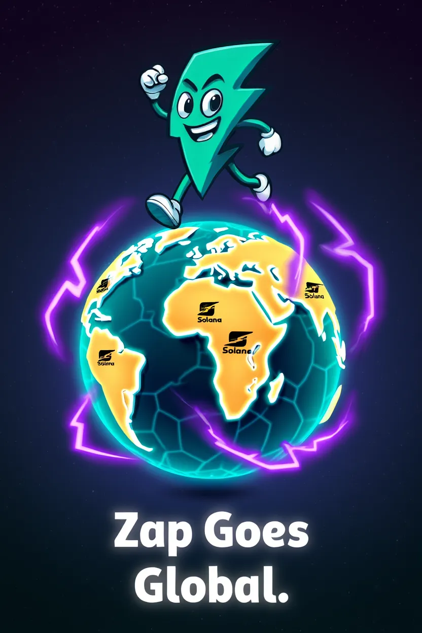 Zapzip hovering over a glowing network map